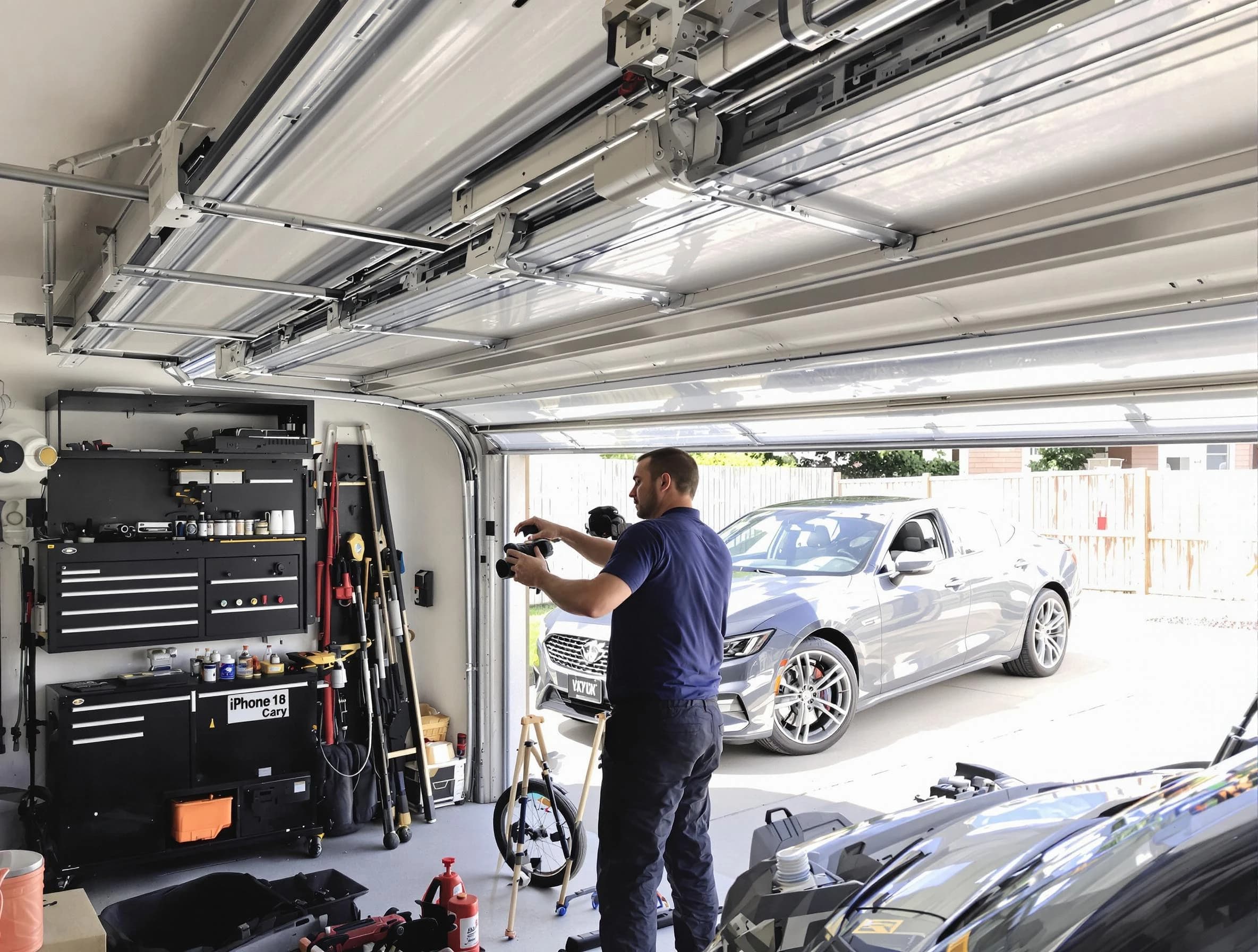 Shawnee Garage Door Repair technician fixing noisy garage door in Shawnee