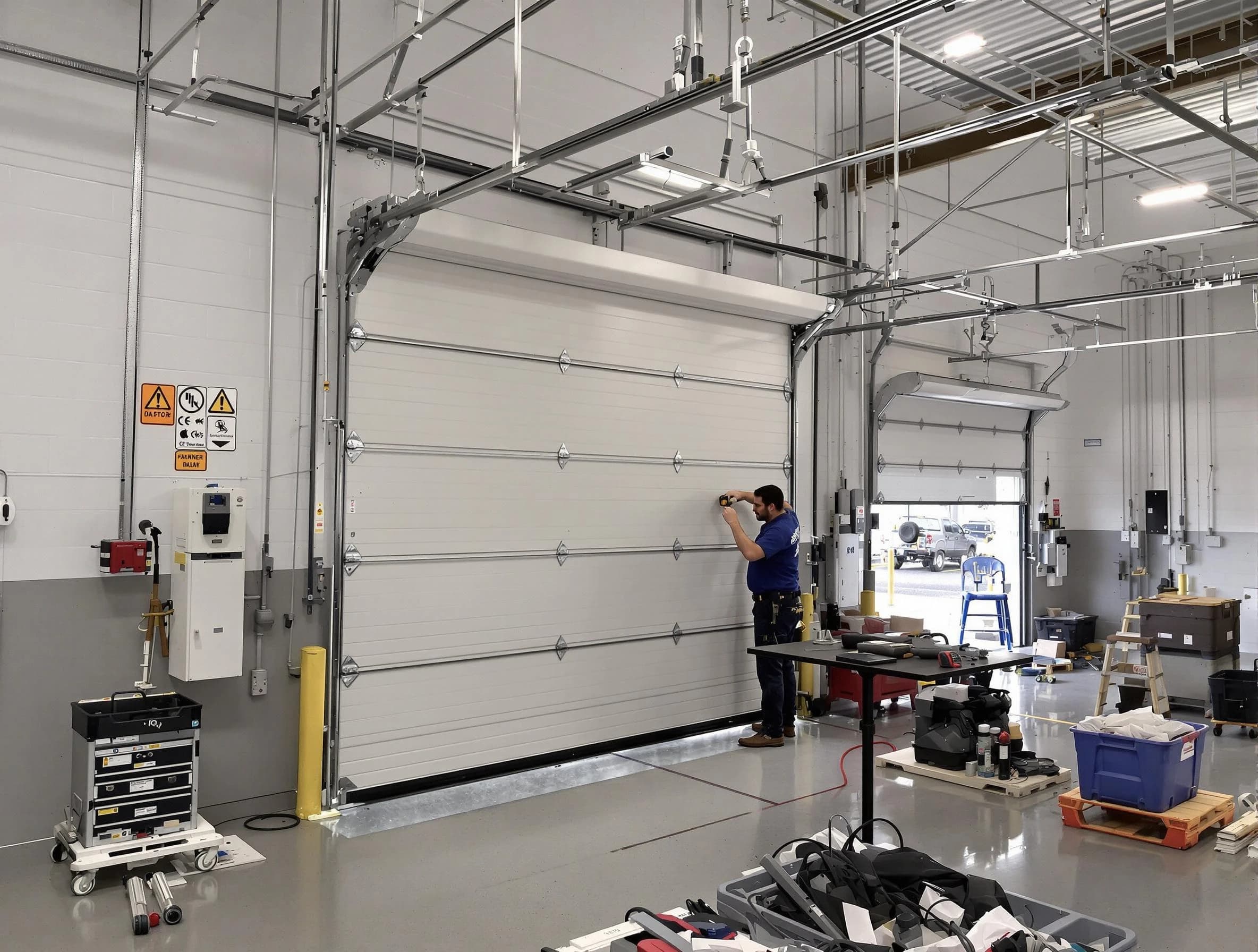 Commercial garage door repair being performed by Shawnee Garage Door Repair expert in Shawnee