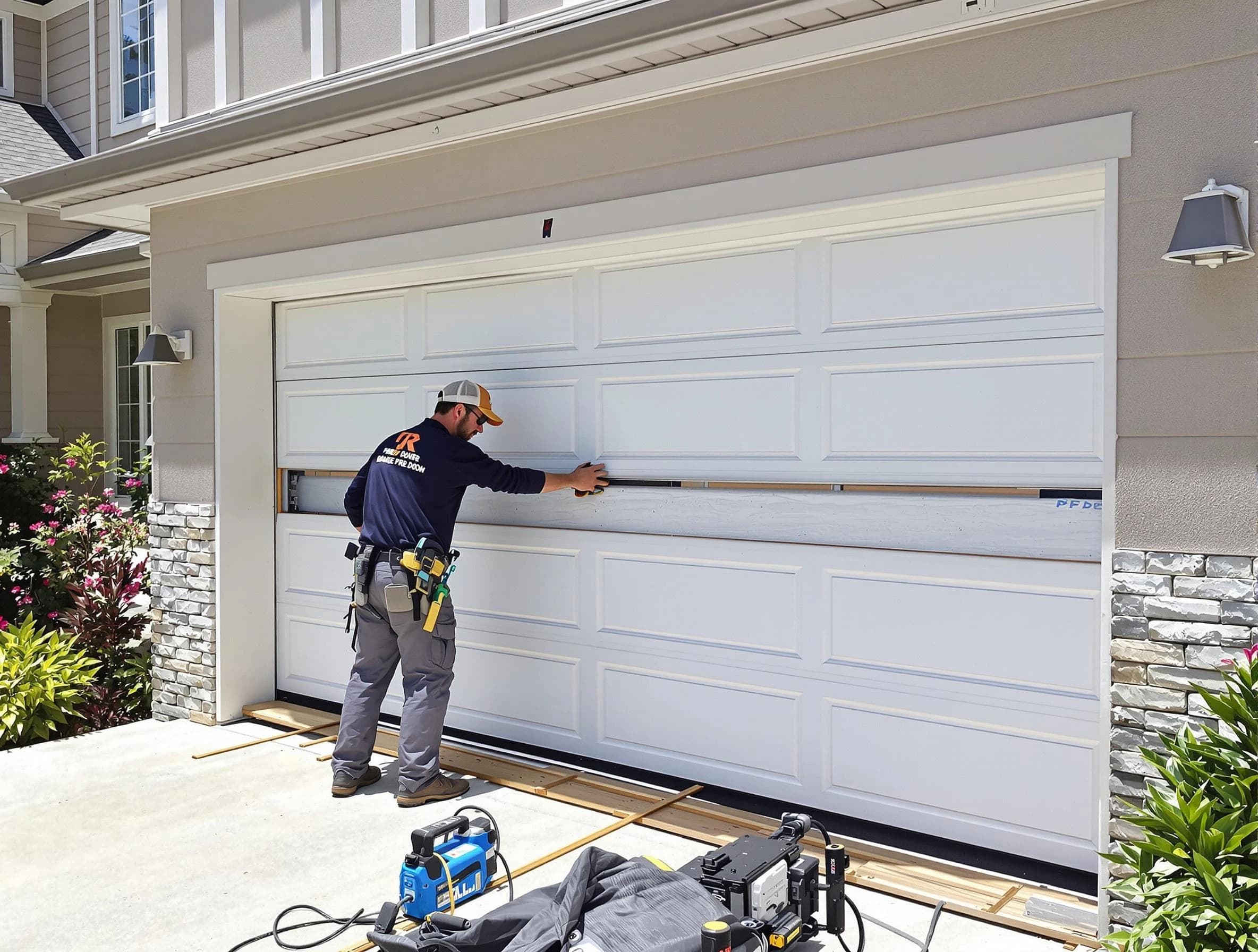 Shawnee Garage Door Repair team performing complete garage door replacement at Shawnee residence
