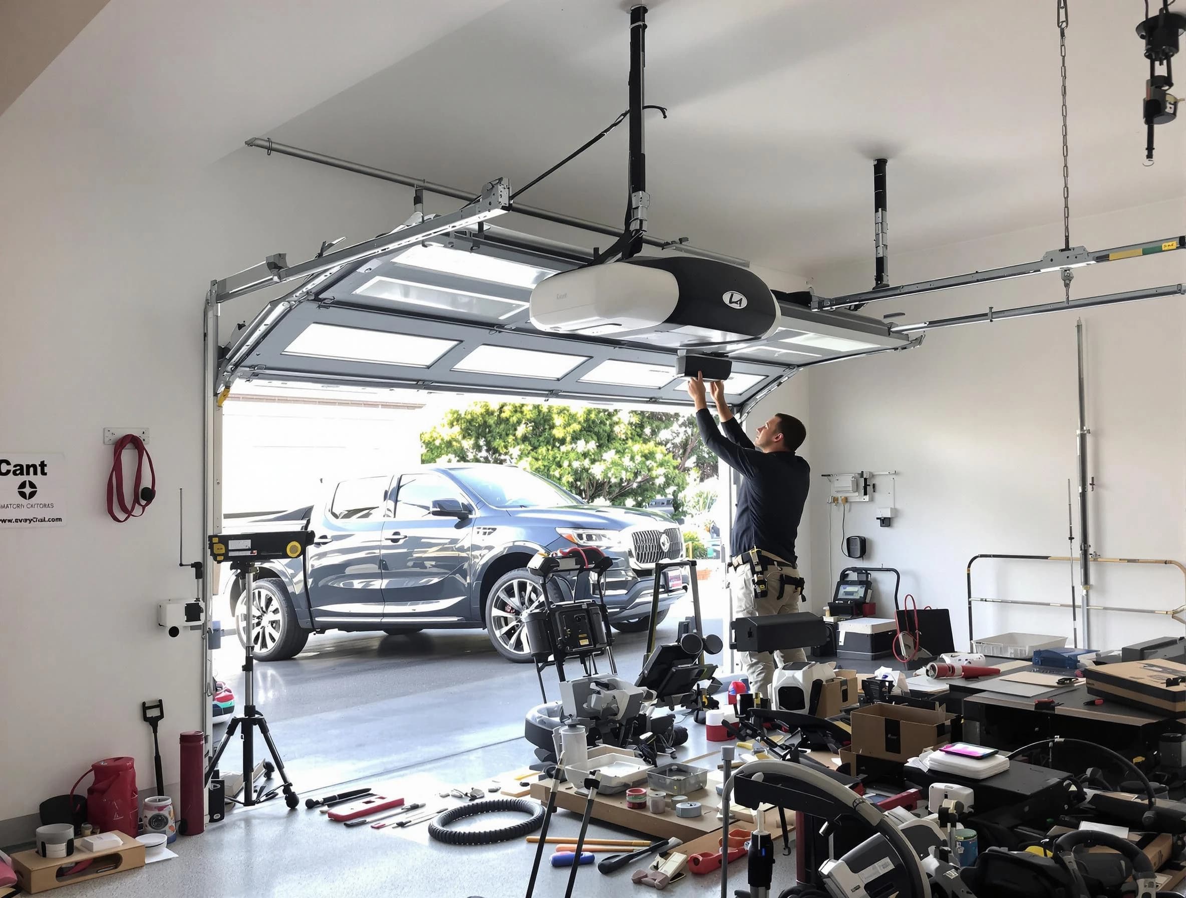 Shawnee Garage Door Repair specialist installing smart garage door opener system in Shawnee home