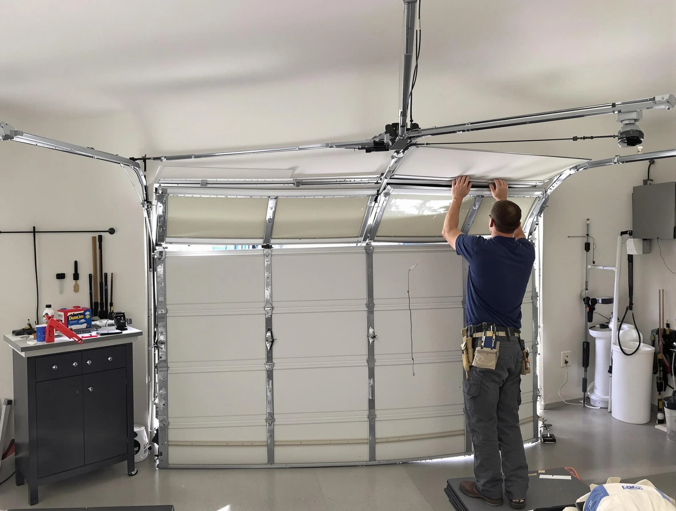 Shawnee Garage Door Repair specialist performing precise section replacement on Shawnee garage door