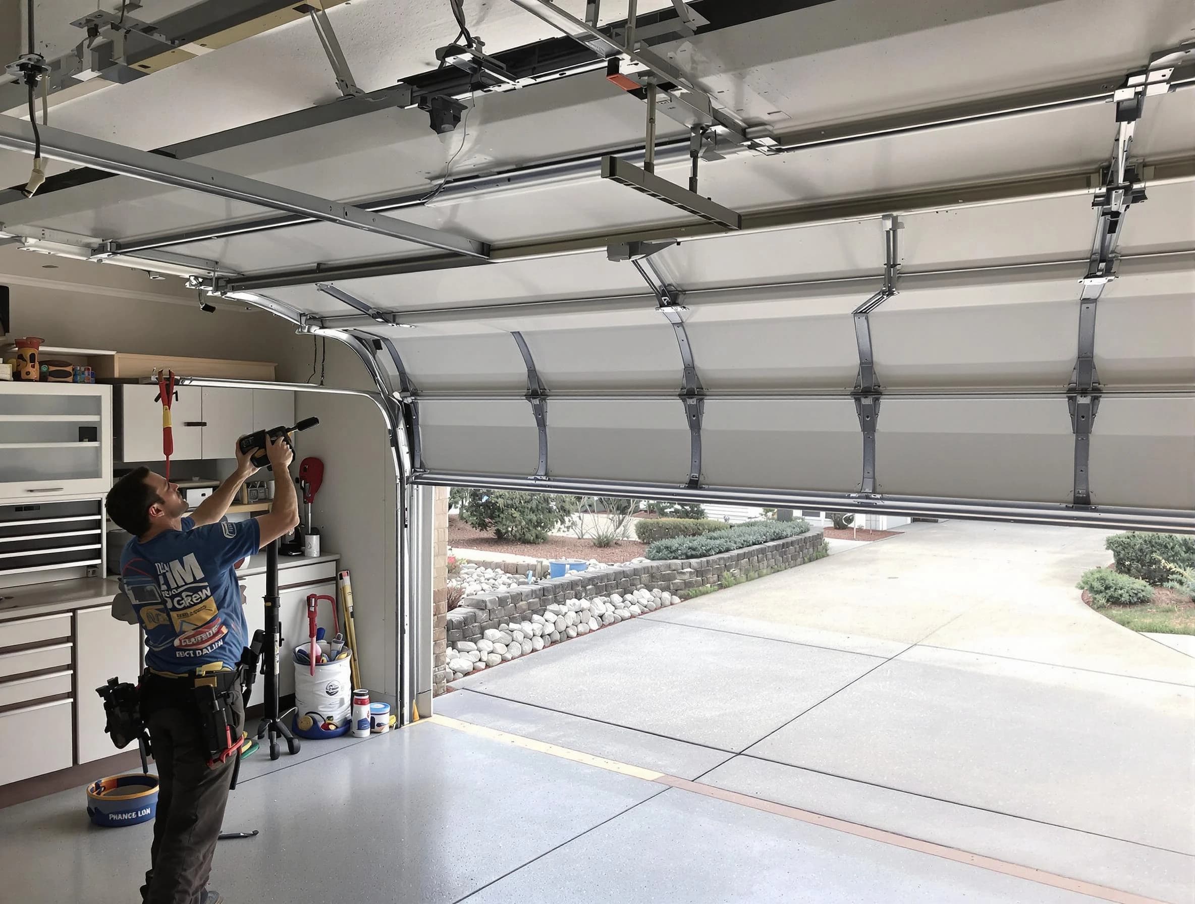 Garage door track repair service by Shawnee Garage Door Repair in Shawnee