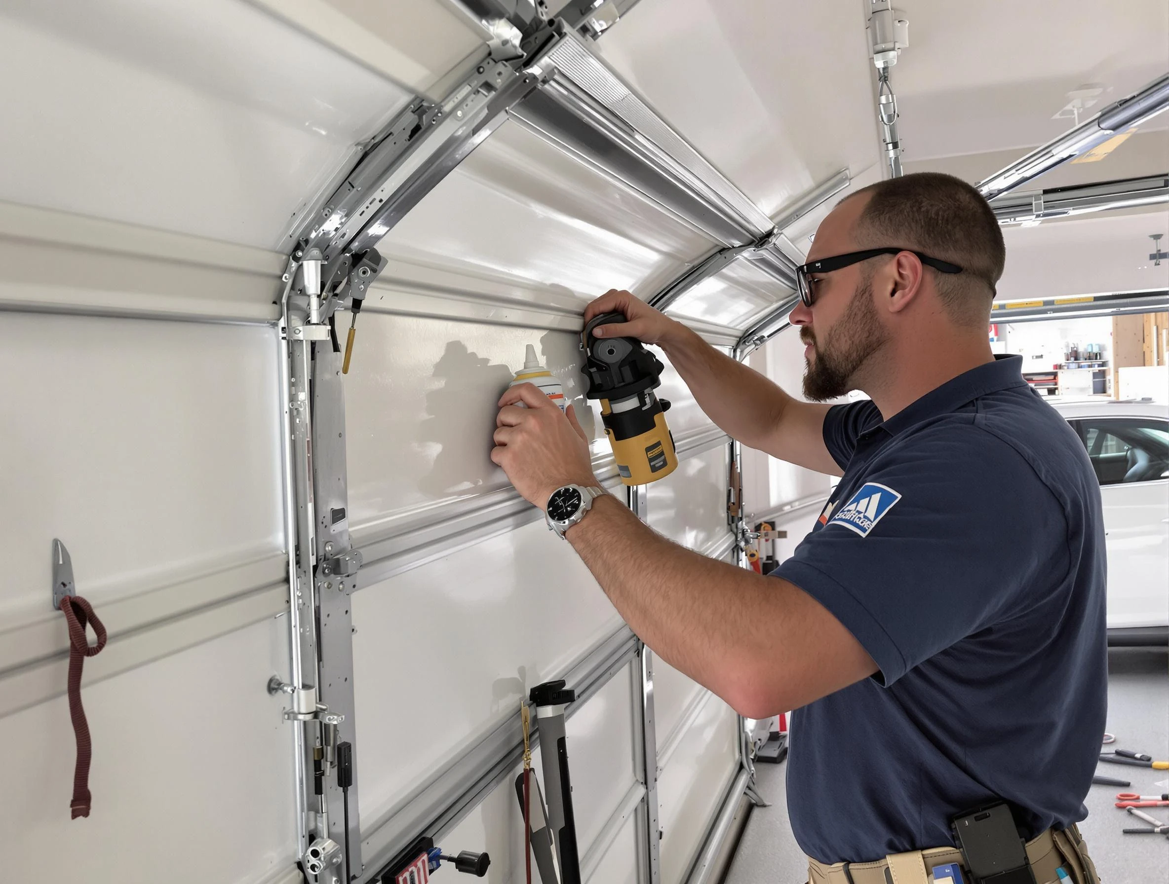 Shawnee Garage Door Repair technician performing comprehensive noise reduction service in Shawnee