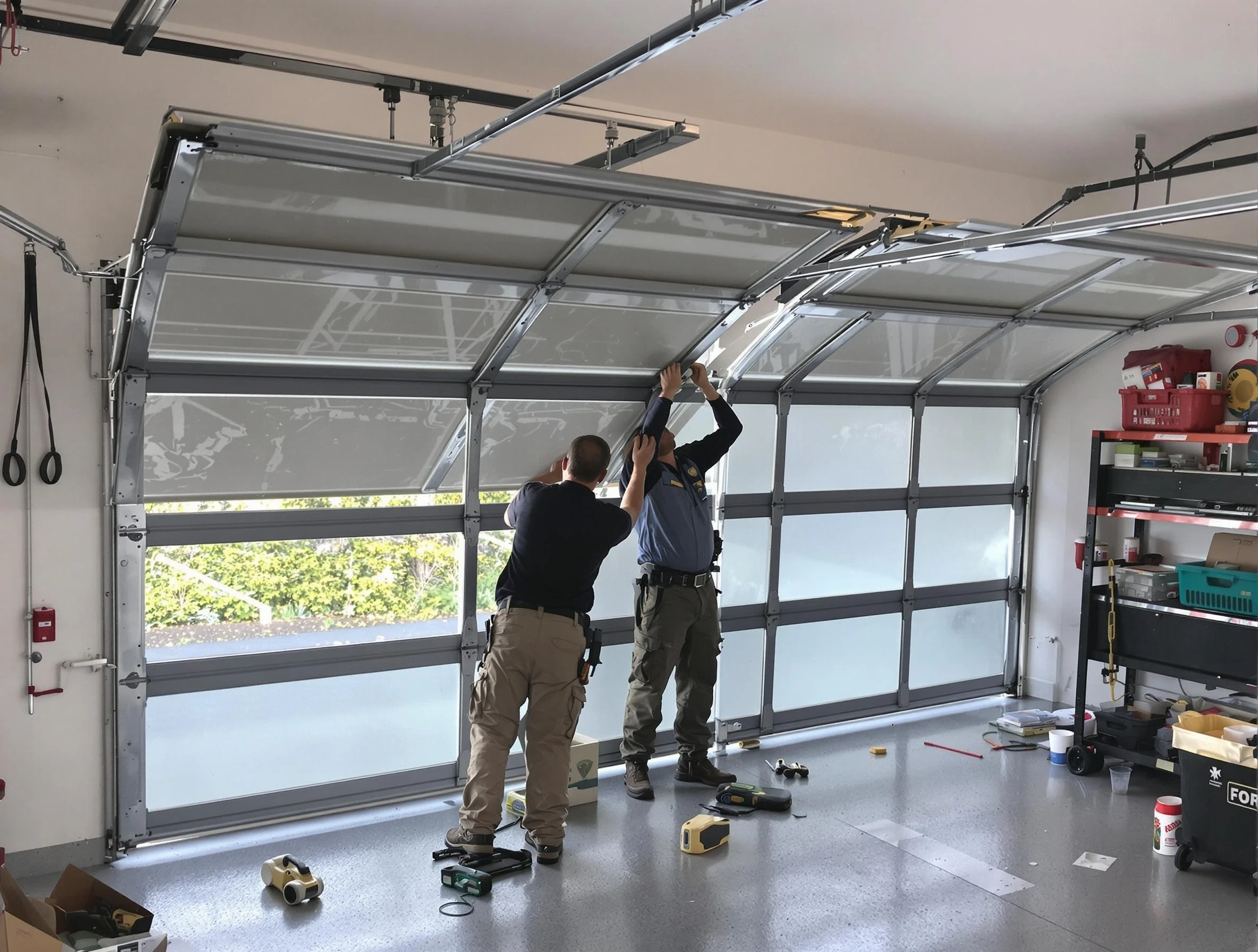 Shawnee Garage Door Repair expert performing precise panel replacement on Shawnee garage door